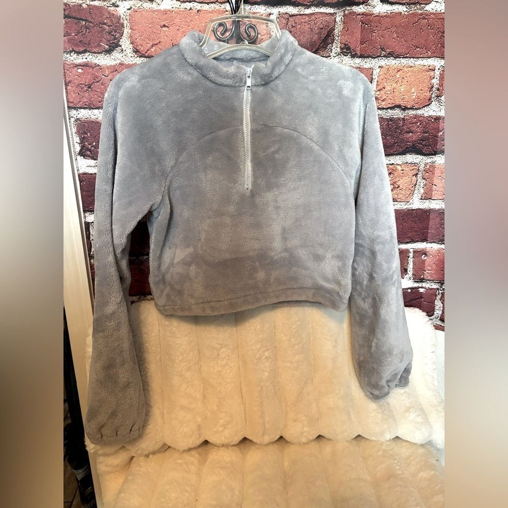Grey NVGTN Womens Long Sleeve Jacket Top Sweatshirt Cropped Zip Up Fleece XS